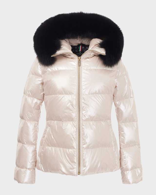 Apres-Ski Shiny Jacket w/ Detachable Lamb Shearling Trim